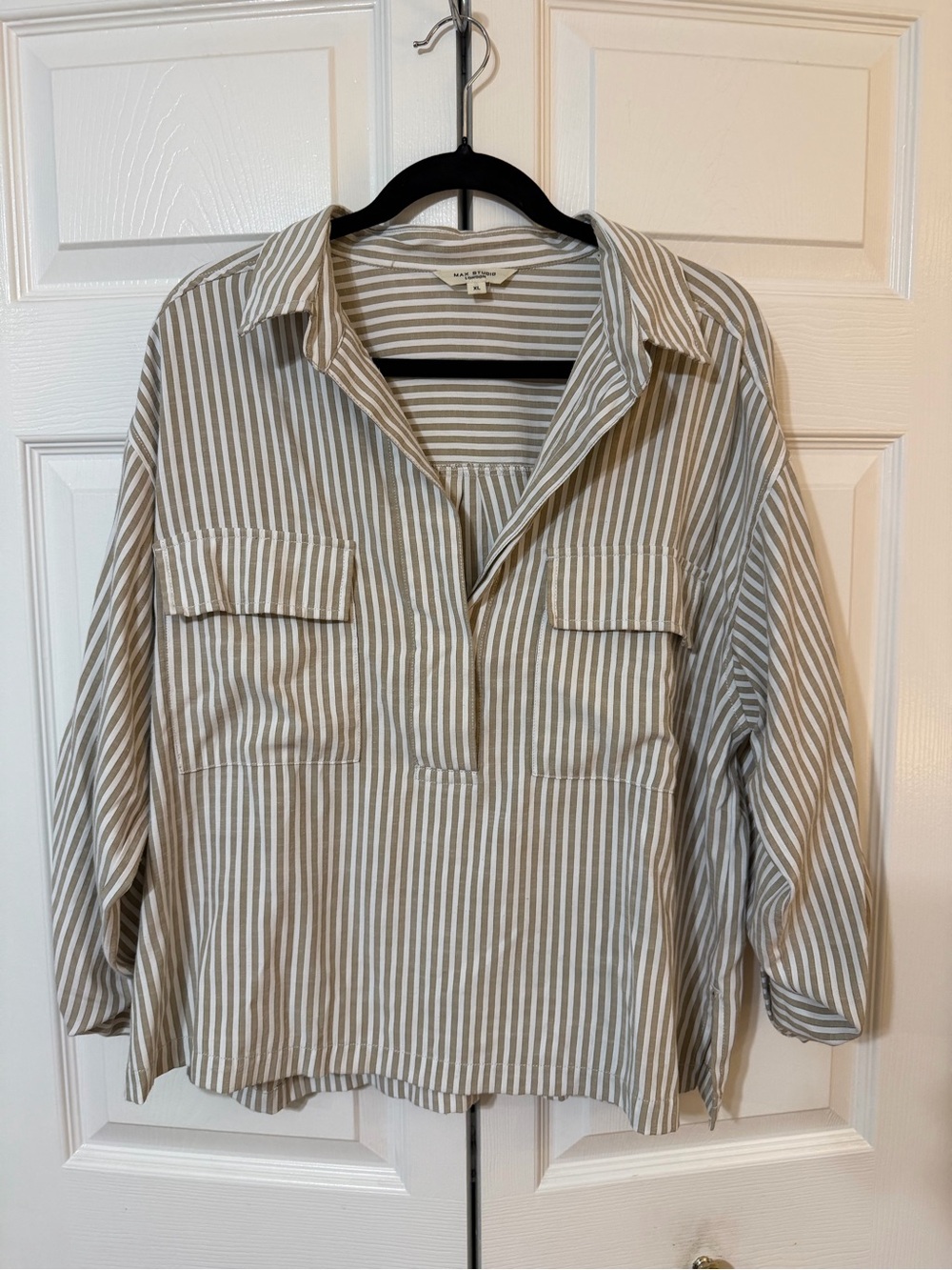 Max Studio Beige and White Striped Shirt